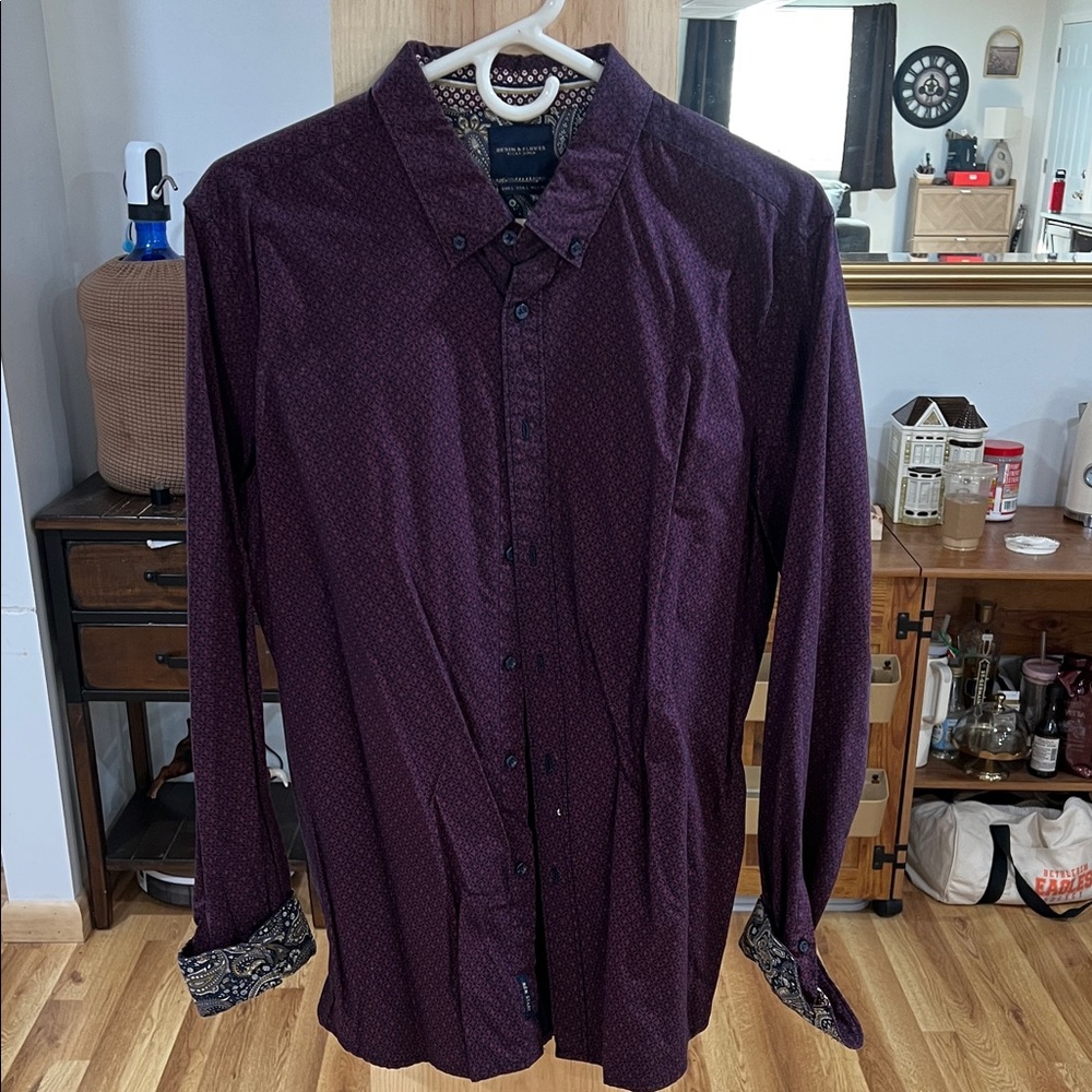 Denim & Flower Men's Deep Purple Casual Button-Down Shirt